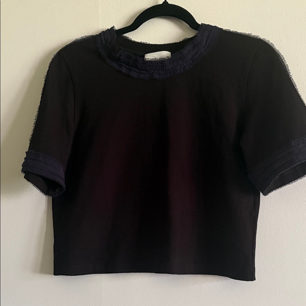 3.1 Phillip Lim Black Crop Top with Navy Lace Accents Size Large